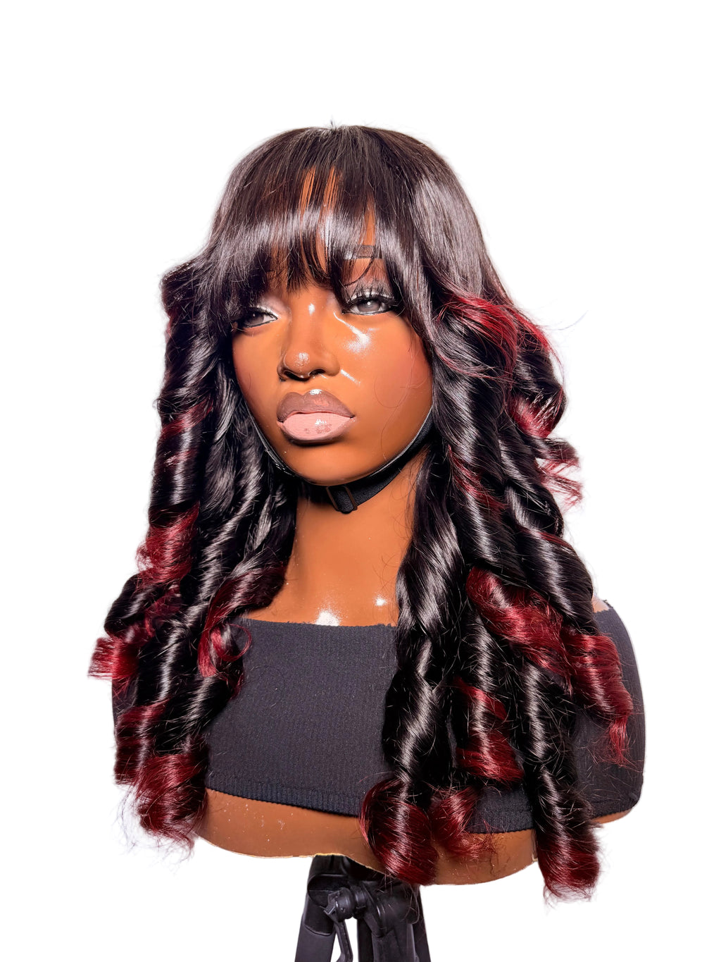 20” fringe layered bouncy. Burgundy ombre. 250 density