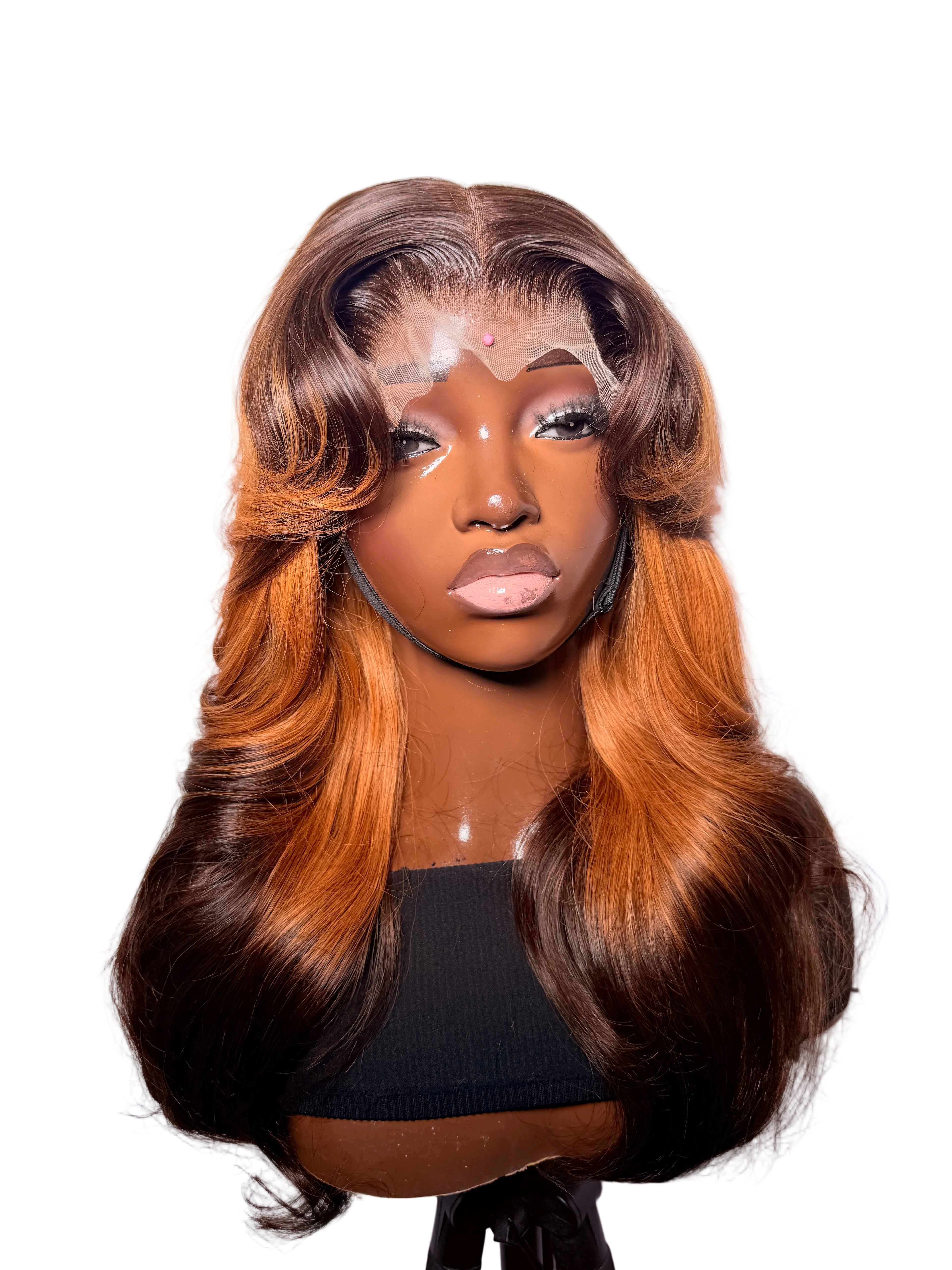 18” 5x5 lace front curtain bangs 3tone wavy