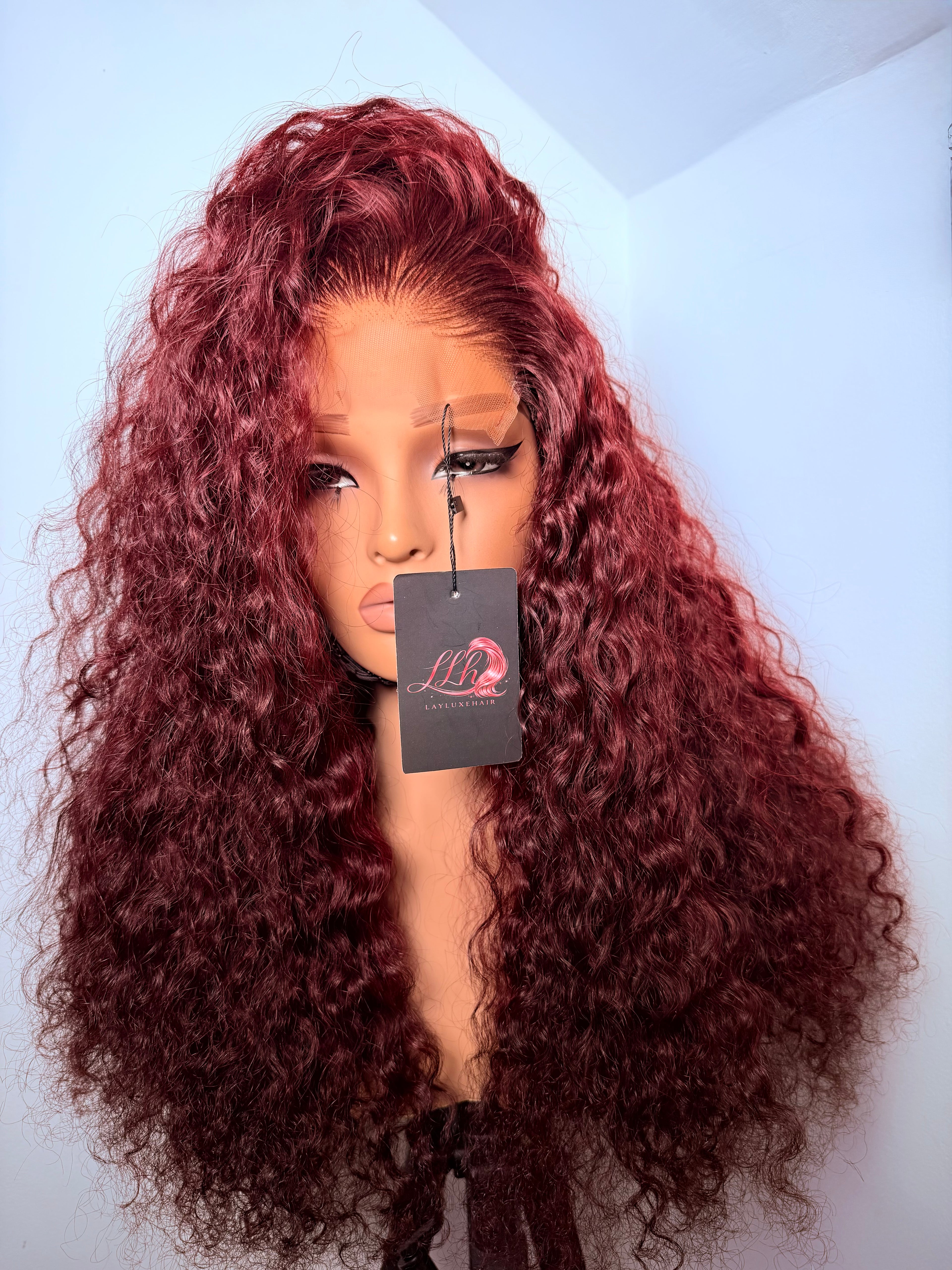 20” 5x5 free part burgundy pixie curls