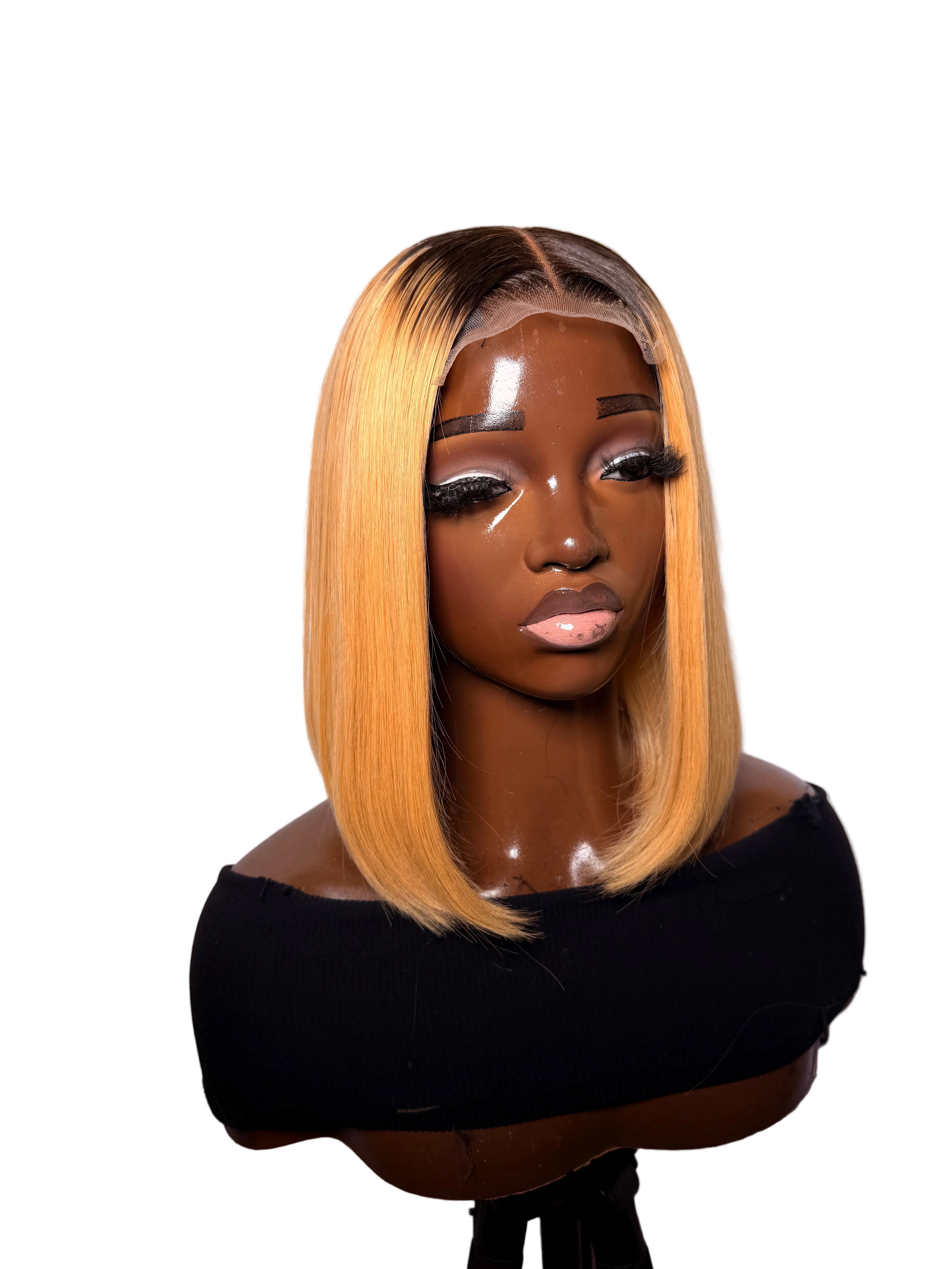 10” 2x4 lace front blonde dark root Vietnamese bonestraight 200g