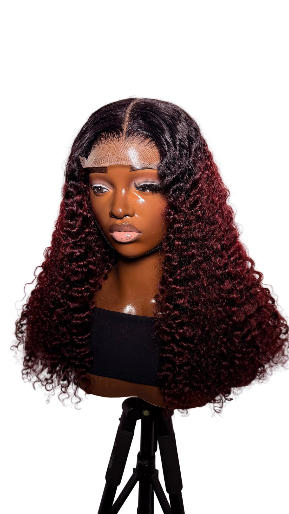 24” 5x5 Swiss lace burgundy root Burmese curly 300g
