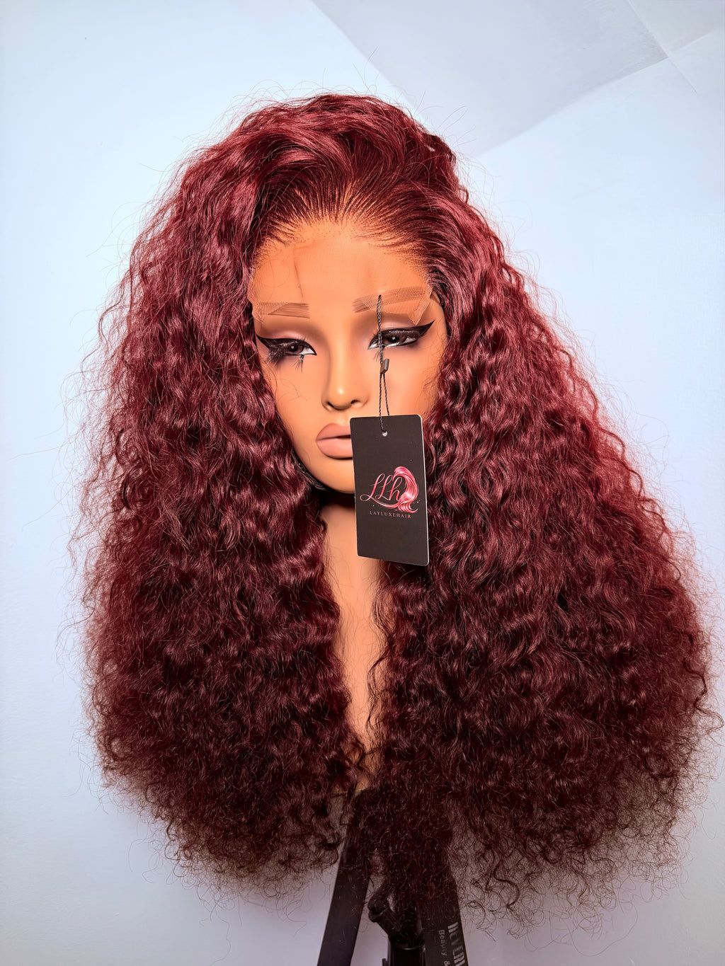 20” 5x5 free part burgundy pixie curls