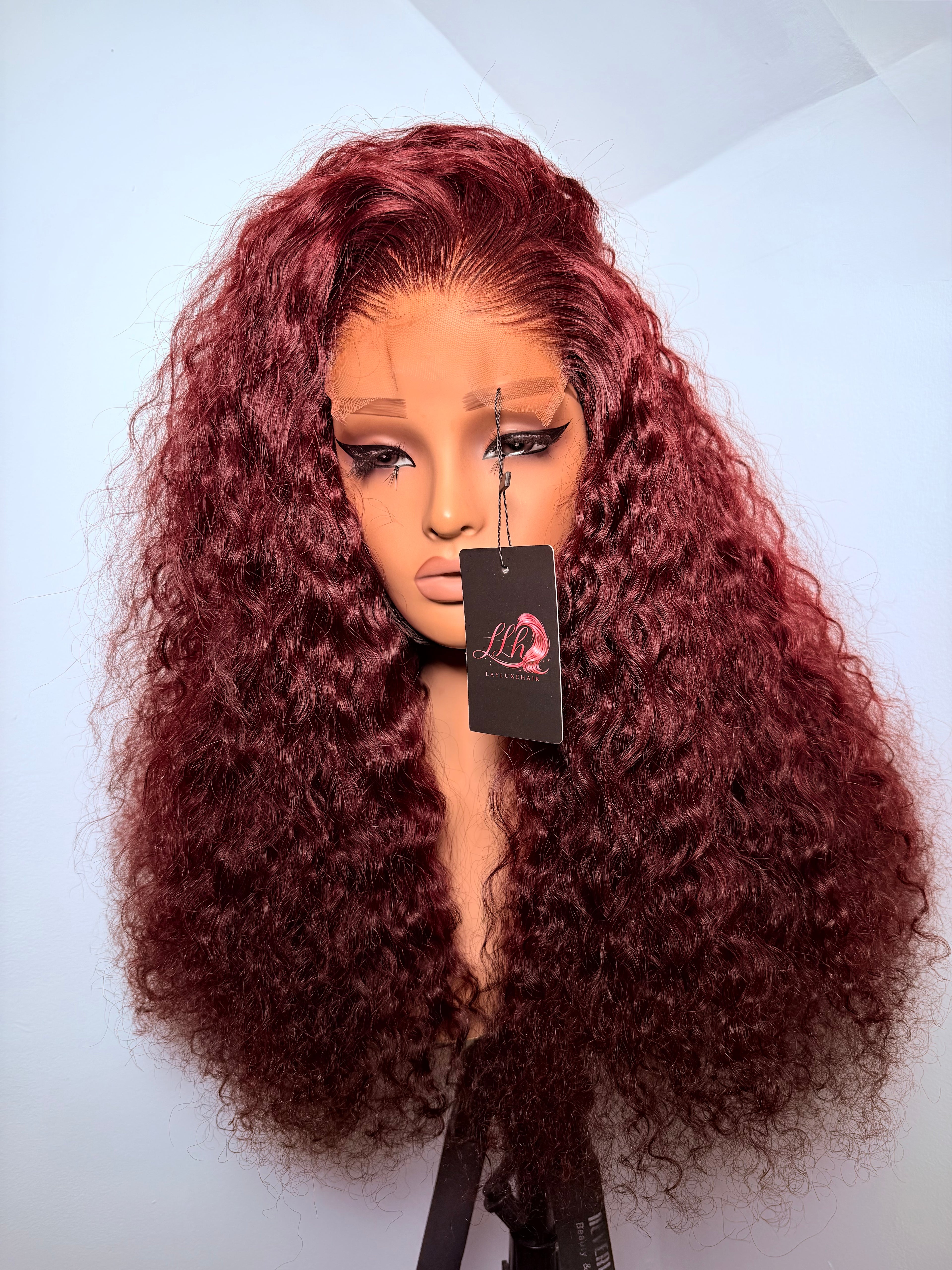 20” 5x5 free part burgundy pixie curls