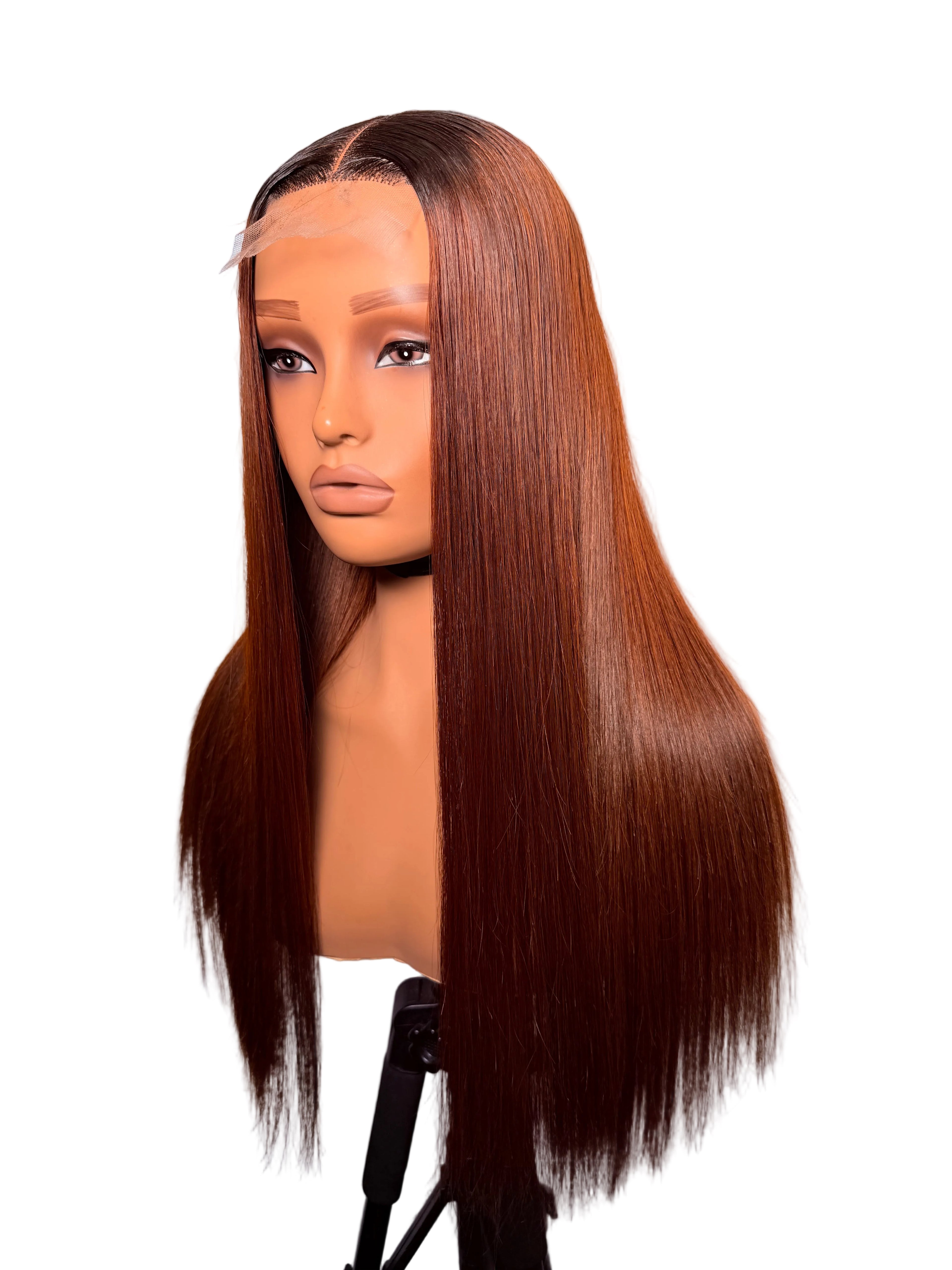 20” 2x4 dark root copper brown bonestraight-200g