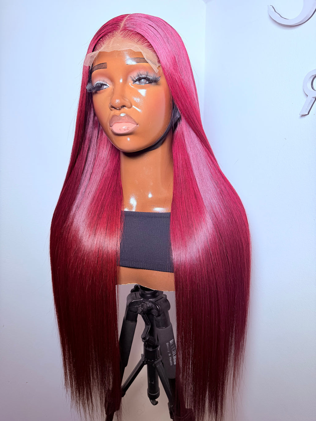 26” 5x5 lace front wine Vietnamese bonestraight -300 density