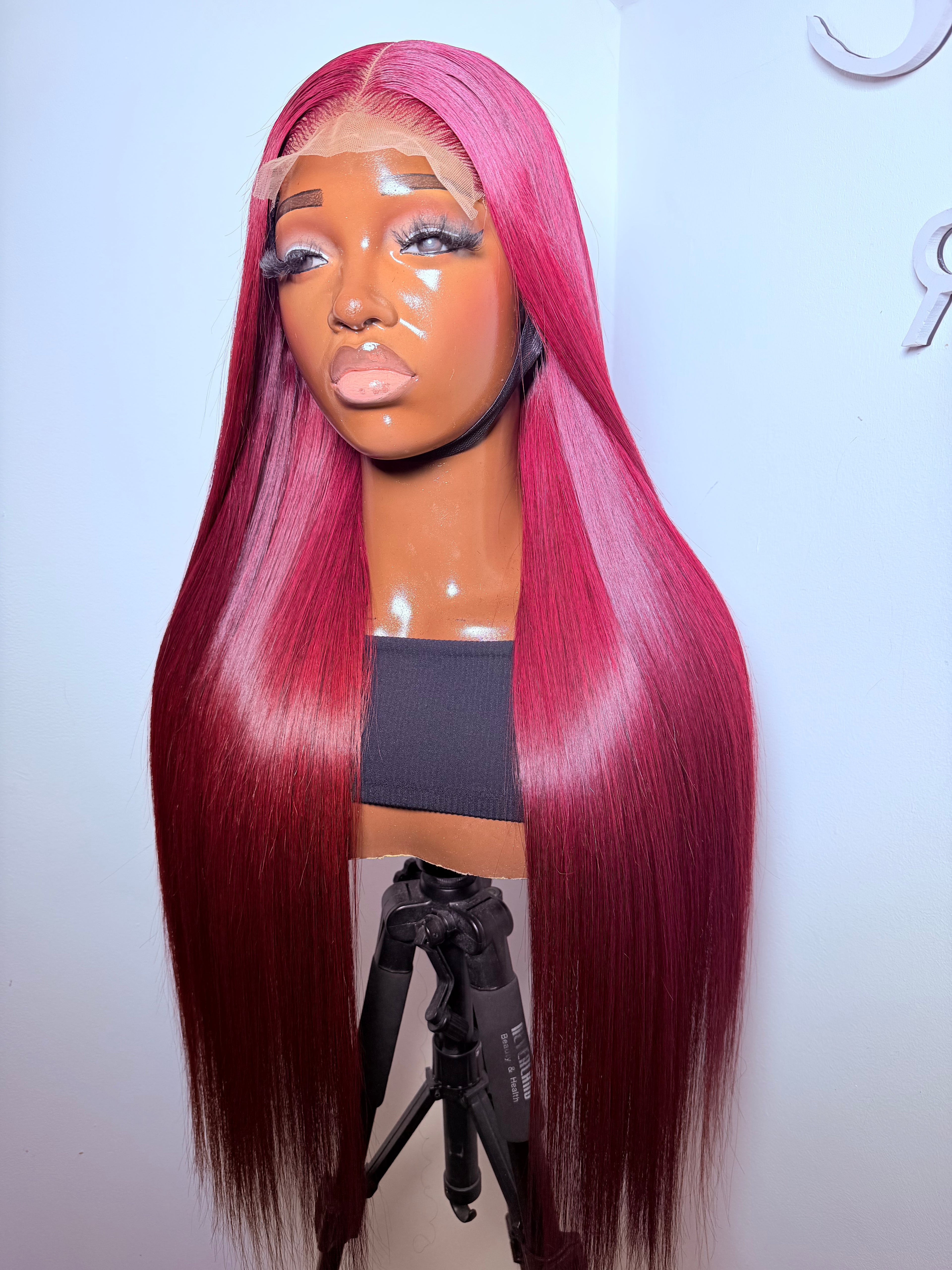 26” 5x5 lace front wine Vietnamese bonestraight -300 density