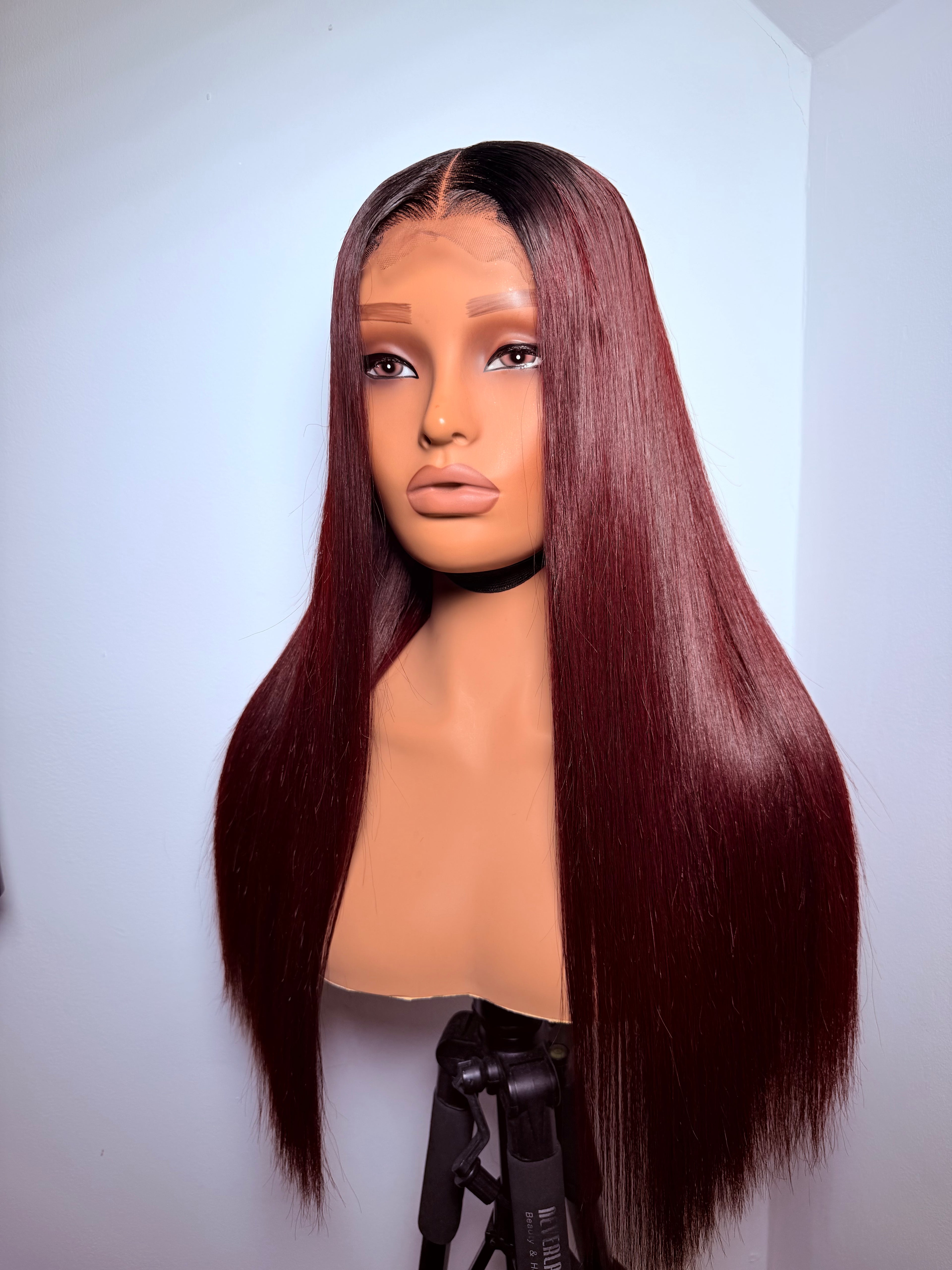20” 2x6 dark root burgundy bonestraight -200g (pre order)
