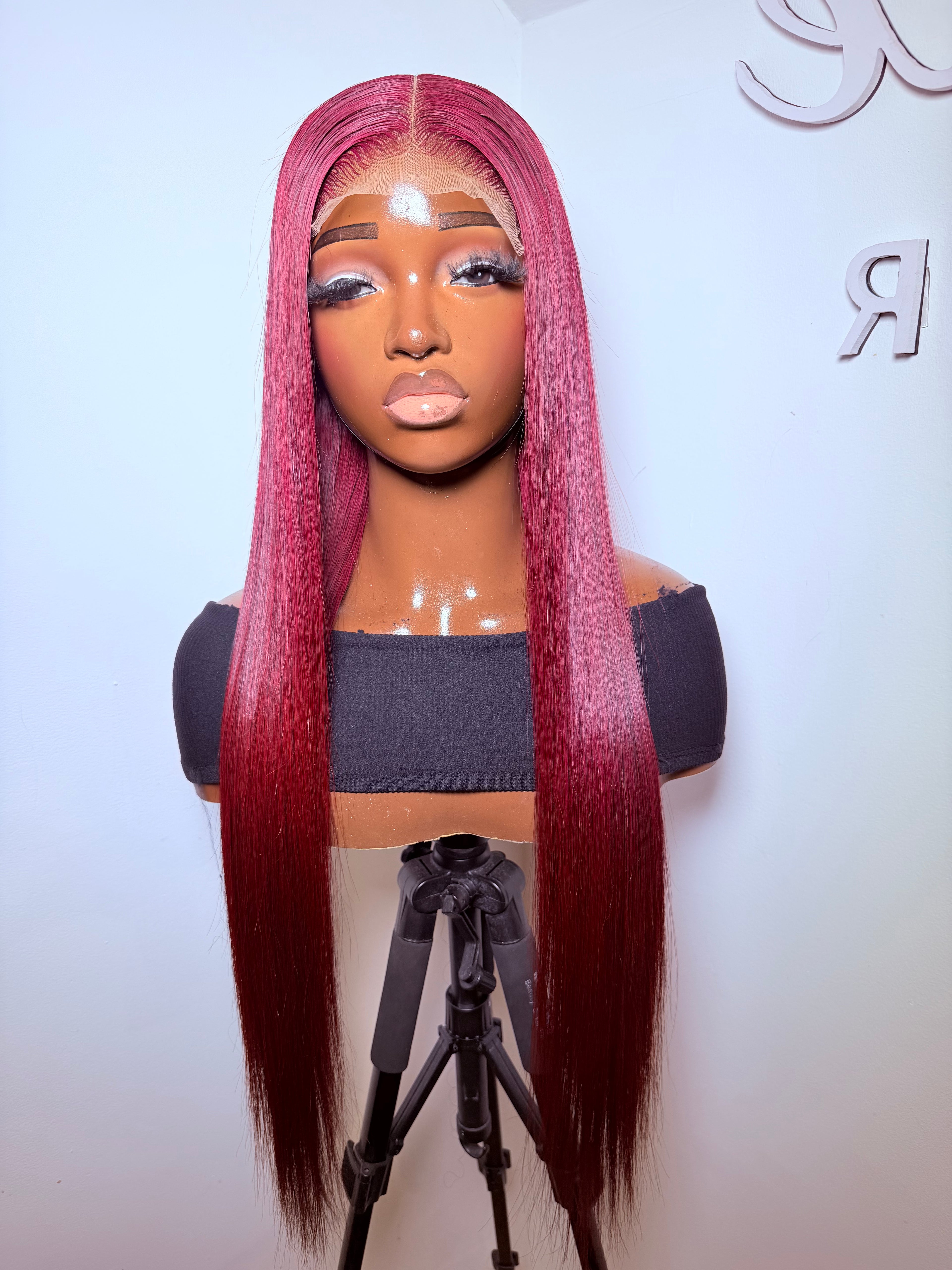 26” 5x5 lace front wine Vietnamese bonestraight -300 density