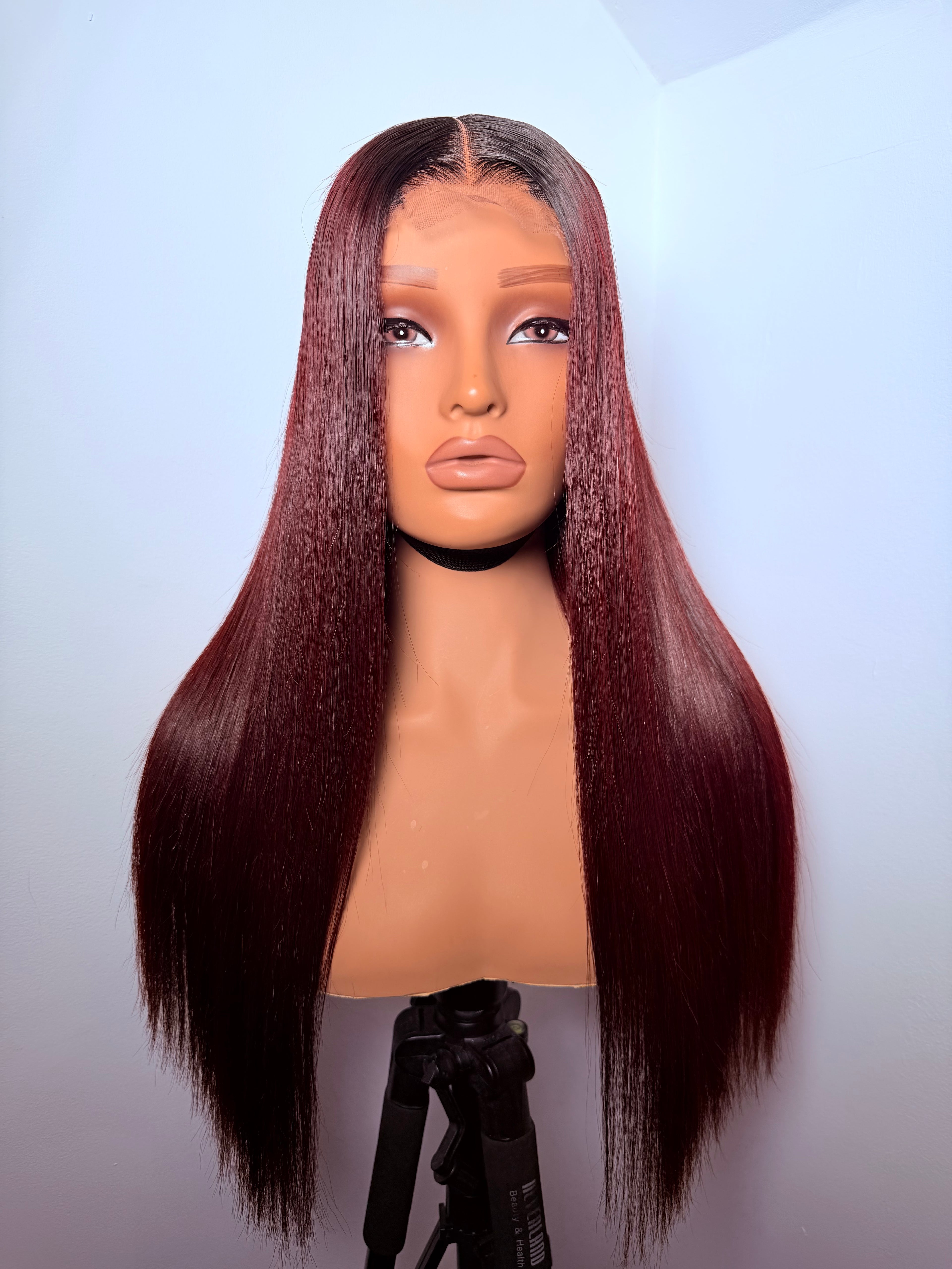 20” 2x6 dark root burgundy bonestraight -200g (pre order)