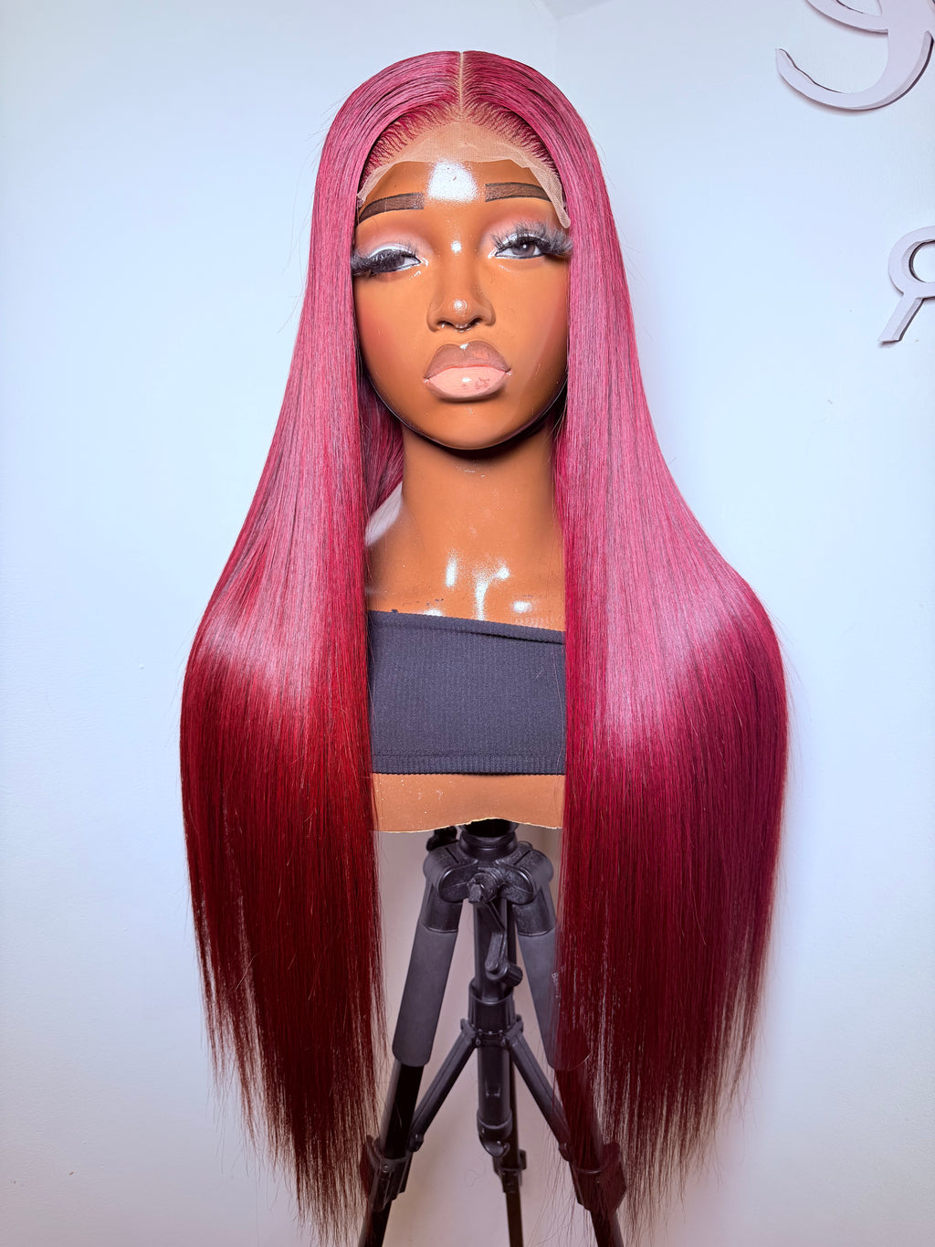 26” 5x5 lace front wine Vietnamese bonestraight -300 density