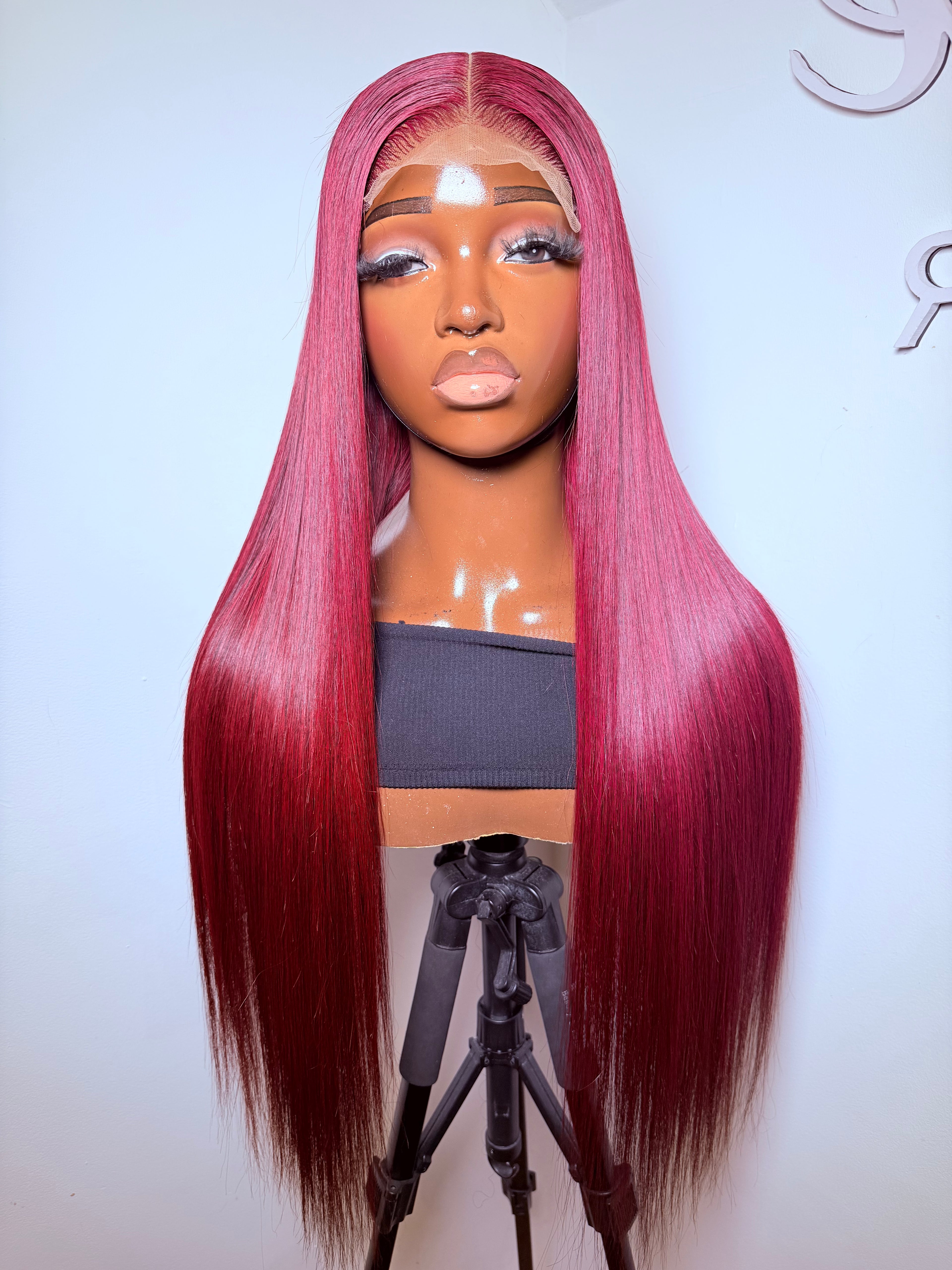 26” 5x5 lace front wine Vietnamese bonestraight -300 density