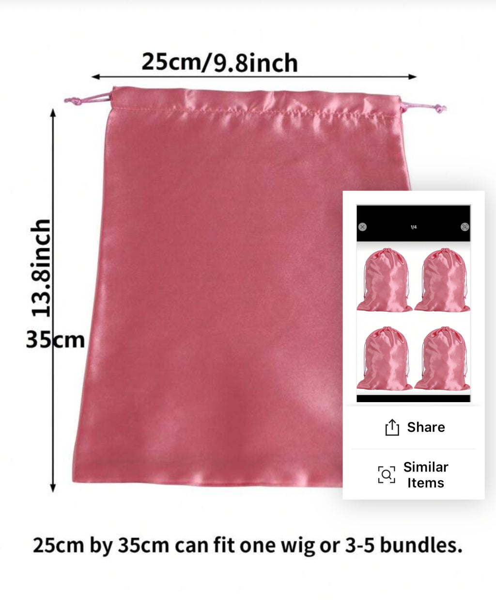 2pcs Satin draw string wig bag